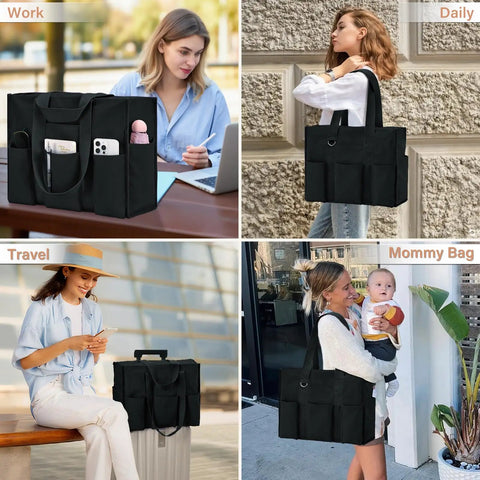 Ultra Large Waterproof Tote Bag For Women With 12 Pockets And Top Zipper Closure in work, daily, travel, and mommy scenarios