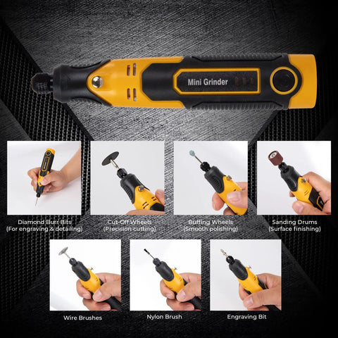 Lightweight Cordless 3.6V Rotary Tool Kit With 55 Piece Set showcasing various attachments for DIY projects.