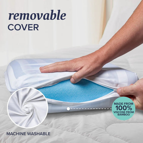 Memory Foam Firm Bed Pillows King Size 2 Pack Block Shaped Pillow For Side Sleepers And Back Sleepers Delivers Real Solid Support And Cushy Comfort For A Restful Night's Sleep. removable cover shown