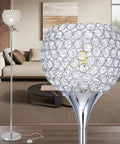 Lit Silver Spherical Crystal Floor Lamp With Elegant Bead Shade Tall Chrome Pole Standing Light Modern LED Home Decor