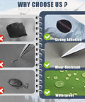 Comparison of features highlighting strong adhesion, wear-resistant, and waterproof properties of 3 By 79 Inch Nylon Repair Patch Self Adhesive Fabric Tape For Tent Umbrella Down Jacket Sleeping Bag Backpack Knapsack Gear Outdoor Camping Ripstop Patch Kit Must Have Quick Repairs.