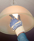 Heavy Duty Five Finger Oven Glove Pack Of 2 For Grillin And Barbecues used for changing a light bulb with superior heat protection.