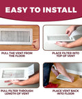 Installation of 24 Pack 4x10 Floor Vent Register Filters For Easy Home Use Polyester Air Filter That Reduces Dust And Allergies Improves Airflow 90 Day Filtration For All Seasons