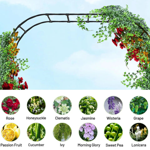 7.9 Foot Metal Garden Arch Trellis For Outdoor Climbing Plants, Large Wedding Ceremony Arbor with climbing foliage