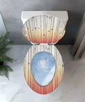Elongated Quiet Close Toilet Seat for Bathroom with a wooden design, fitting standard elongated toilet bowls.