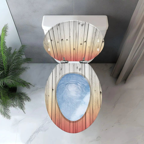 Elongated Quiet Close Toilet Seat for Bathroom with a wooden design, fitting standard elongated toilet bowls.