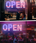 Huge 30x10 Inch LED Open Sign With Dimmable Three Modes And 720 Bright LEDs US Flag Design On Durable Aluminum Base in storefront