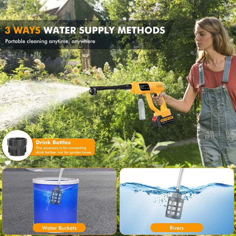 Person using Cordless Pressure Washer Gun 1700 PSI 120 Bar Portable Power Washer With 3.0Ah Dual Batteries And Charger in garden