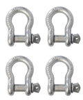 Four Pack Galvanized Bow Shackles Three Quarter Inch D Ring Shackle With Seven Eighths Inch Screw Pin Heavy Duty Recovery Gear