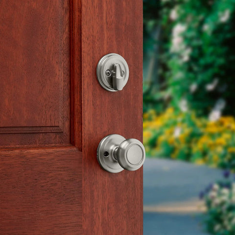 Front Door Lock Handleset With Deadbolt For Exterior Entry In Satin Nickel, Pick Resistant SmartKey Rekey Security With Interior Knob
