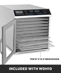 Built Tough Workhorse Commercial Food Dehydrator With Ten Mesh Trays Supplying Fourteen Square Feet Of Drying Space and touchscreen controls