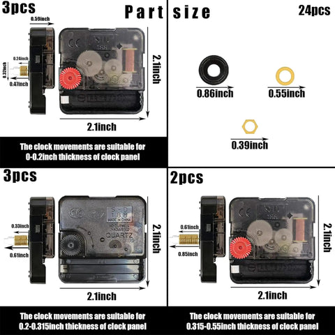 High Torque Quartz Clock Movement Kit With 8 Replacements, 12 Pairs Of Hands, Gaskets And Hooks For DIY Clock Repair components
