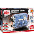 Build Your Own Visible Model Engine Kit With Four Cylinder Internal Combustion Mechanics, Realistic Sounds And Illumination, 100 Plus Pieces, STEM And Physics Based Replica Toy For Education And Hands On Fun, box front view