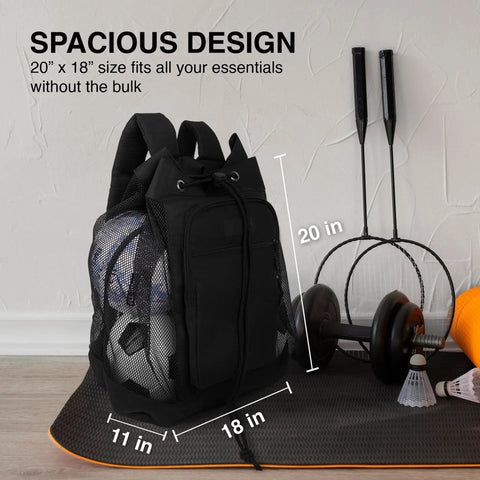 Heavy Duty Mesh Gear Bag With Adjustable Backpack Straps Three Compartments And Quick Access Pockets For Sports