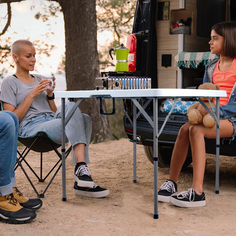 34 Inch Square Folding Card Table Portable Utility Dining Table Heavy Duty HDPE setup for camping with people outdoors