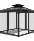 Universal Replacement Mosquito Netting For Outdoor Structures And Canopies, 4-Panel Sidewalls With Zipper, Black 10x10 ft setup
