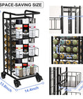 Heavy Duty Metal Spray Paint Storage Rack Eight Tier Lube Can Organizer Hella Sturdy Workshop Shelf With Thirty Two Slots Fits Aerosols And Beverages For Tight Garage Spaces, displaying detailed measurements and organized cans.