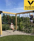 Pergola with Heavy Duty 14 Gauge Steel L Shaped Pergola Brackets 1 Pack For 4x4 Wood Beams, children playing on swing and climbing net