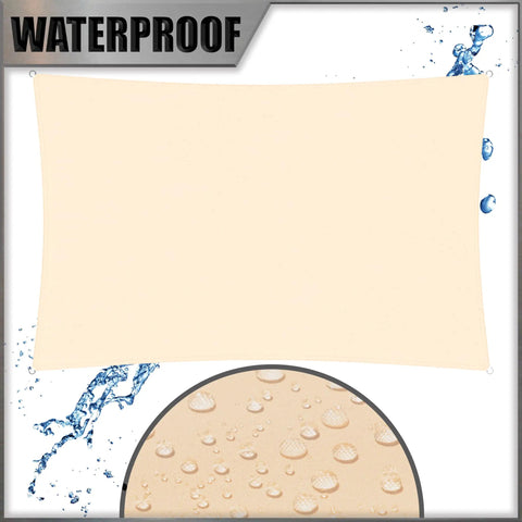 Beige 7 By 12 Ft Waterproof Sun Shade Sail UPF50 Plus Canopy showing water resistance and fabric texture detail