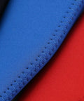 Close-up of blue and red stitched edges of Insulated Beer Bottle Koozies Set Of Four Color Covers Keeps Drinks Cold And Hands Warm