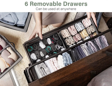 6 drawers of 7 Shelf Hanging Closet Organizer with 6 Removable Drawers and Side Pockets for Clothes Bras Socks Underwear