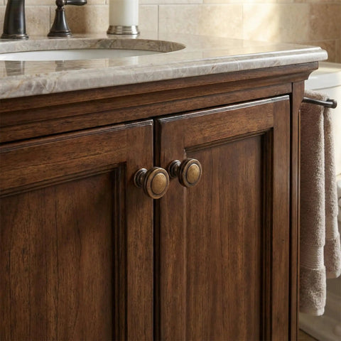 Wooden cabinet with 2 Pack Antique Brass Cabinet Knobs 1.18 Inch Round Dresser Drawer Knobs Vintage Kitchen Cabinet Hardware