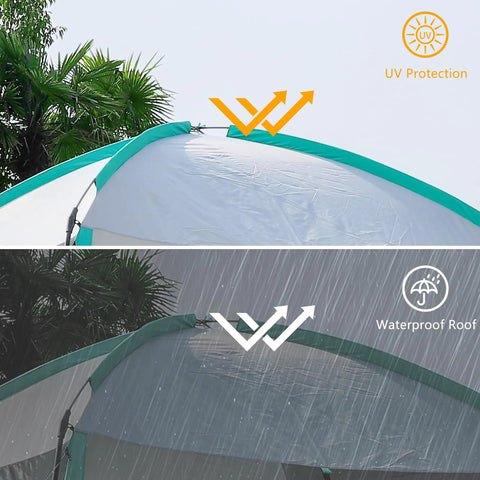 Close-up of 11x11 Ft Screen House With Mesh Net Tent Canopy Shelter Gazebo showing UV protection and waterproof roof.