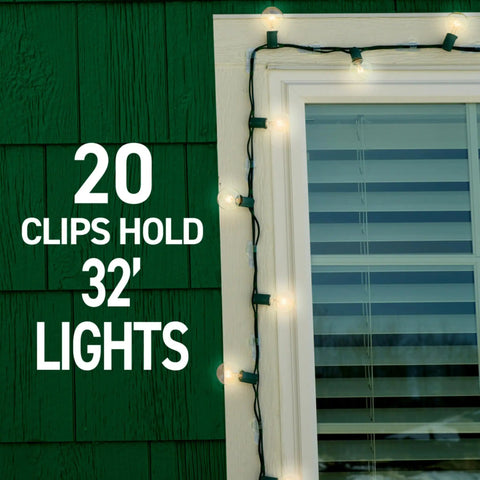 Clear Outdoor Light Clips 4 Pack With 64 Clips And 80 Adhesive Strips for Damage Free Hanging of String Lights on Window Frame