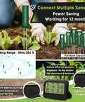 4 In 1 Wireless Soil Tester With Moisture Meter, Thermometer, Sunlight And Time Display with multiple sensors in a garden
