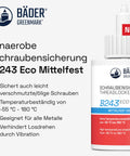 Blue thread locker metal fastening BÄDER B243Eco bottle on display
