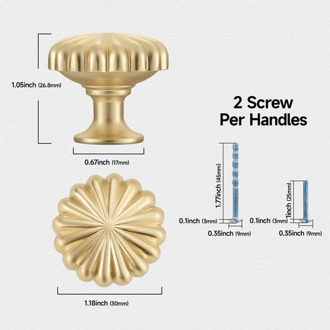 Gold Cabinet Knobs 10 Pack For Kitchen Cabinets And Dresser Drawers, Zinc Alloy Brushed Brass Hardware Pulls Vintage Floral Design