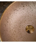 Top Shelf Hand Painted Countertop Sink With Vintage Gold Wash, Heavy Duty Ceramic Art Basin For Above Counter Mount, smooth finish with droplets.