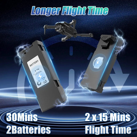 Image showing two batteries for Foldable 1080P Drone With Camera For Kids And Beginners Easy To Fly Toy Gift, highlighting longer flight time.