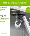 Greenlee G1 Versi-Tugger Handheld Cable Puller Crushes 1,000 Lb Loads With 68% Faster Speed and Strong 600 Lb Force, close-up of pulley mechanism.
