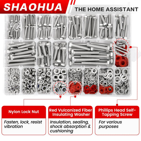 Must Have All In One Hex Head Bolt Kit M3 Through M6 With Nylon Lock Nuts And Washers, 858 Piece Metric Fastener Set For Home Auto And DIY Projects, 17 Sizes From 8mm To 40mm Ready For Any Repair Job, stainless steel assortment in organizer