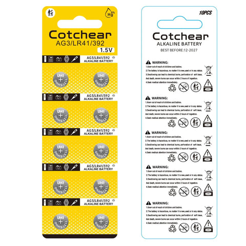 Top Shelf Ag3 Lr41 Battery 10 Pack 1.5v Alkaline Button Cells in yellow packaging for reliable power in tiny electronics.
