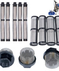 Graco-compatible airless spray filter set; 6 tall cartridges, 6 mid filters, 3 mesh end caps, metal mesh construction