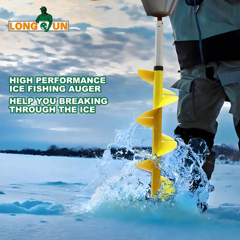 8 Inch Ice Auger For Cordless Drill With 35.95 Inch Extension Shaft Heavy Duty Nylon Polymer Body Yellow in ice fishing action