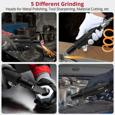 Heavy Duty 25000Rpm Straight Air Die Grinder Featuring Rear Exhaust Design For Lightning Fast Metal Polishing And Knockout Finish Work Around The Home Shop in use on various metals.