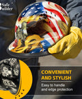 Side view of hard hat with Black Brim Edge Protector Strip For Hard Hats, Pro Grade Hard Hat Accessory, 37.4 Inch Brim Cover