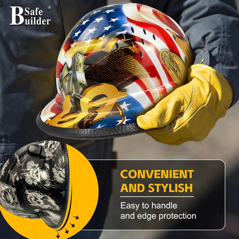 Side view of hard hat with Black Brim Edge Protector Strip For Hard Hats, Pro Grade Hard Hat Accessory, 37.4 Inch Brim Cover