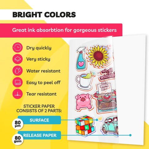Ultra Clear Sticker Paper For Inkjet Printers 20 Sheets Transparent Glossy Printable Vinyl 8.5 By 11 with colorful stickers