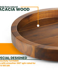 Slick 13 Inch Acacia Wood Lazy Susan Turntable Organizer For Kitchen Cabinets with smooth spinning surface and high walls.