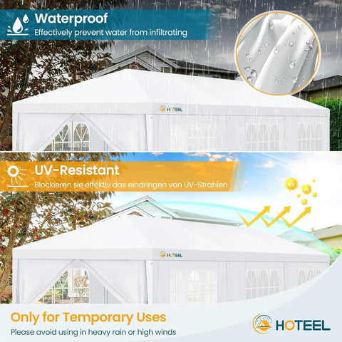 Outdoor 10x30 Ft Party Tent Canopy With 8 Removable Sidewalls, 2 Zipper Doors, shown set up in backyard with rain and sun protection features
