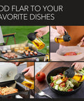 Smooth Operator Sixteen Oz Glass Olive Oil Spray Bottle With Dual Pour And Sprayer Function Drip Free Build For Grilling Roasting And Healthy Cooking Bpa Free Matte Black Kitchen Ace in use for grilling, frying, and salad preparation.