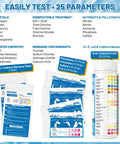 25 In 1 Drinking Water Test Kit Arrives With 155 Strips Plus 2 Bacteria Tests For Tackling PH Hardness Chlorine Lead Iron Copper Nitrate Nitrite Fluoride Sulfate Ammonia Phosphate With Hella Fast Dead Sure Home Results showing test strips and parameter list.