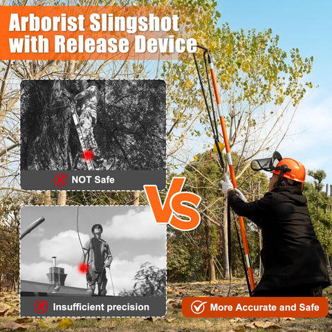 Comparing safety of Arborist Throw Line Slingshot Kit With Trigger For Tree Work Portable Rope Placement Pro Grade Gear.