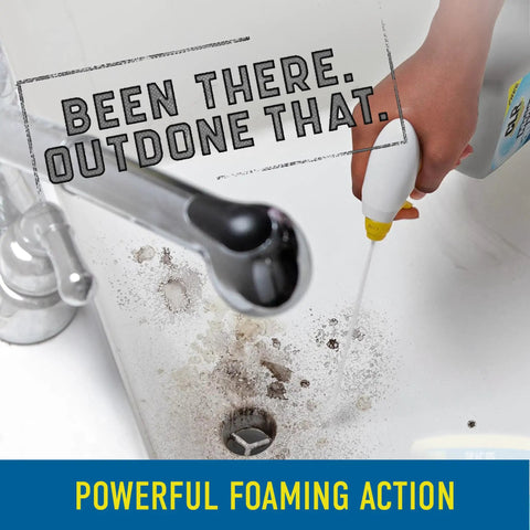 Hella Tough On Stubborn Mold And Mildew Stains Pack Of Two 32 Oz Bleach Free Spray Bottles being used to clean a sink.