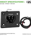 Premium 48V Delta Q Charger Receptacle Socket for Electric Golf Cart, black 3-pin connector, dimensions 4.72x3.93 inches.