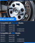 Front Wheel Bearing And Hub Assembly Set Of 2 For 2003 To 2017 Chevy Express 2500 3500 4500 And GMC Savana 2500 3500 4500 With 8 Lugs And ABS Heavy Duty Easy Install Replacement displayed with vehicle fitment chart